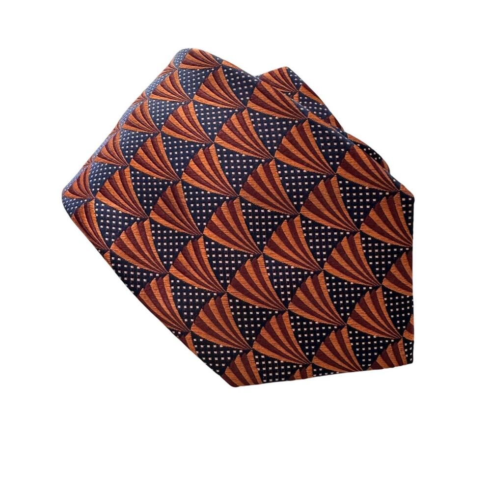Ted Baker 100% silk twill geometric shell polkadot print tie orange blue 3.25" w